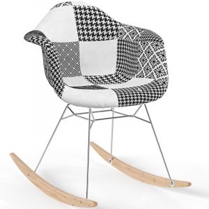 Chaise à bascule style Nordic Patchwork – Rembourrée en Tissu – Patchwork Sam Noir / Blanc