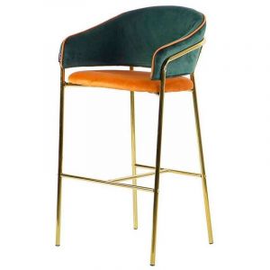 Tabouret de bar en velours vert orange 53 x 52 x 99 cm