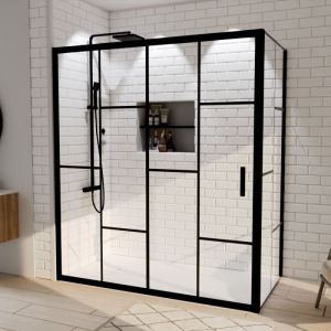 Paroi de douche d'angle effet verri&egrave;re ATELIA avec porte coulissante 170 cm x 90 cm