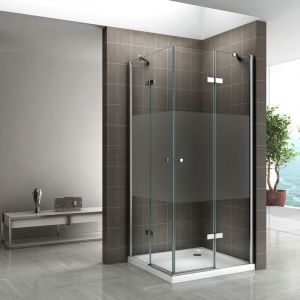 Maya Cabine porte de douche d'angle h 190 cm verre semi-opaque 90 x 70 cm