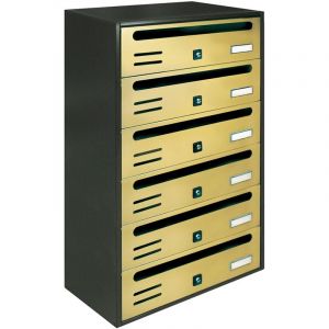 Led Leds - bo&icirc;te aux lettres horizontale condominium. mod. cube couleur fonte et or 6 places -C6RO