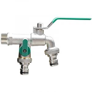 Ahlsen - Double Robinet de Jardin, robinet exterieur en alliage de zinc, robinet avec double sortie 3/4' et Entr&eacute;e 1/2', R&eacute;sistant &agrave; la Rouille et au