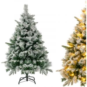 Relax4life - Sapin de No&euml;l Mince 137cm, Arbre de Noel Slim Enneig&eacute;es avec led, Pieds de Sapin de No&euml;l en M&eacute;tal (384 Branches)