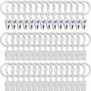 Linghhang - 45PCS Anneaux à rideaux avec pinces - blanc, pinces à rideaux solides, crochets de fixation pour tringle de tension, crochets décoratifs