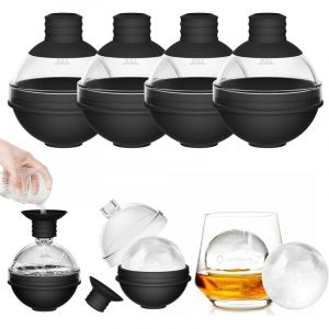 Grand Bac à Glaçons Ronds avec Couvercle Entonnoir - Moule à Glaçons de 6cm en Silicone pour Whisky, Cocktails, Vin et Boissons (Lot de 6)Plateaux à