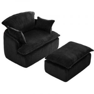 Fauteuil enfant pliable en velours c&ocirc;tel&eacute; noir &ndash; Confort moderne &ndash; Id&eacute;al pour salons et chambres &ndash; Dimensions compactes pour petits espaces