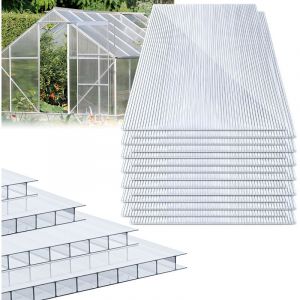 Randaco 28x Plaques de polycarbonate creux 4mm 121x60,5cm d&eacute;coupe 20,5m&sup2; r&eacute;sistant UV plaques &agrave; double paroi serre de jardin
