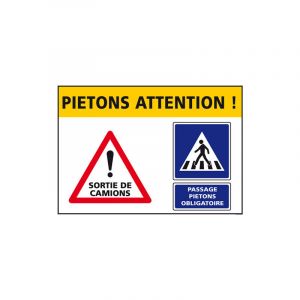Panneau de signalisation Attention Pi&eacute;tons (C1284) - Adh&eacute;sif - 420 x 300 mm