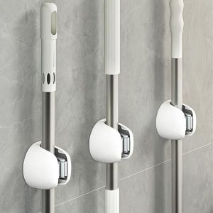 3 Pièces Accroche Balai Mural,Porte Balais Mural en ABS, Support Balais sans Percage,Porte-Brosse,Accroche Balai Mural Autocollan, Organisateur pour