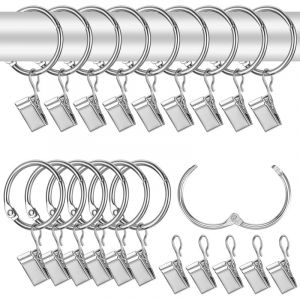 42 Pcs 32mm Anneaux Rideaux avec Pince Rideau, Anneau Rideau, Anneaux de Rideaux en M&eacute;tal avec Clips &agrave; Rideaux, Pince a Rideaux Crochets Anneaux pour