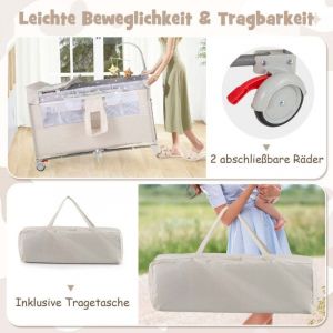 Northix - Lit dappoint pliant 5 en 1 lit parapluie avec matelas lit bebe 2 niveaux a roulettes beige