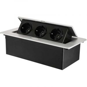 Prise encastrable escamotable avec 3 prises pour plan de travail, comme prise de table ou prise au sol pour la cuisine, le bureau, l'agencement peu