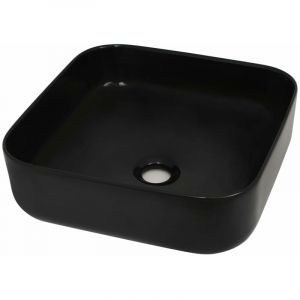 Bonnevie - Lavabo vasque &agrave; poser Luxueux, carr&eacute; Bac &agrave; laver, C&eacute;ramique Noir 38 x 38 x 13,5 cm OIB9866E