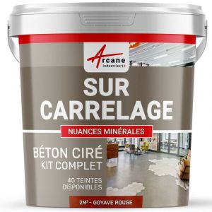 Béton ciré sur carrelage, cuisine, salle de bain, mural, sol, plan de travail, décoratif, revêtement, douche, kit - 2 m² (en 2 couches) Goyave Rouge