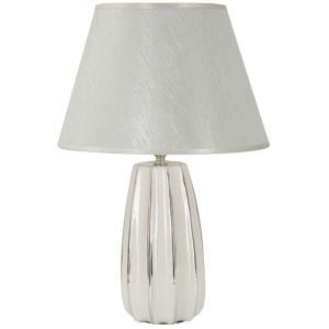 Lampe &agrave; poser c&eacute;ramique blanche et argent 20&times;20&times;29 cm &mdash; lignes g&eacute;om&eacute;triques &eacute;l&eacute;gantes