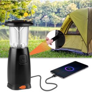 Lampe de Camping LED Solaire, Lampe Camping Solaire, Lanterne Led Rechargeable, Lampe Led Portable avec 3 Modes D'&eacute;clairage, Lampe Dynamo Manivelle