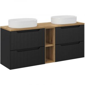 Petits-meubles - Meuble double vasque 140cm 4 tiroirs 2 niches Riva Noir et Bois