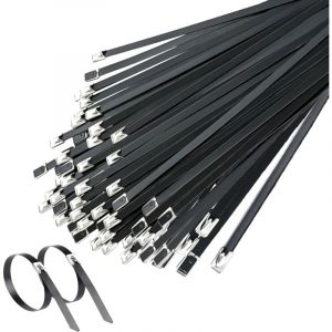 Largeight - Collier de Serrage Noir 200mm, Attaches en Acier Inoxydable 50 Pièces, Collier Serrage Inox Pour Bande Thermique Echappement, Entretenir