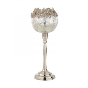 Photophore sur Pied en Métal 'Bijou' 33cm Argent