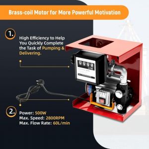 60L/Min Pompe &agrave; Diesel Electrique, 220V Pompes &agrave; Carburant Auto-Aspirant Pompe Gasoil avec Pistolet Automatique Station Service Mobile pour Voitures,