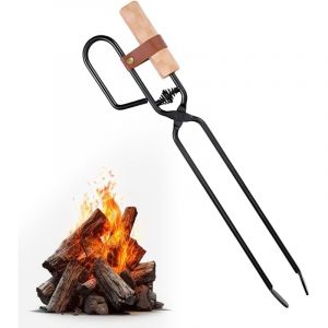 Pince Chemin&eacute;e avec Ressort, 46 cm Tisonnier Chemin&eacute;e avec Cuir, Multifonctionnelle Outils Chemin&eacute;es tisonnier Poele a Bois pour Barbecues, Feux de