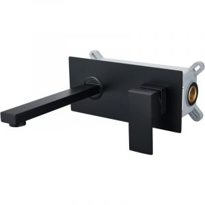 Mitigeur de lavabo Robinet mural noir mat salle de bain robinet de cuisine mitigeur &eacute;vier mitigeur en laiton massif vanne brute incluse