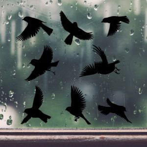 Stickers Anti Collision Oiseaux 8cm, 8PCS Stickers Fenetre Electrostatique pvc Autocollants, Noir Autocollant pour Vitre pour la Protection des