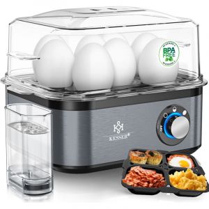 Cuit-&oelig;ufs &eacute;lectrique pour 1 &agrave; 8 &oelig;ufs en acier inoxydable 500W & fonction maintien au chaud Interrupteur rotatif led Lavable en machine / Noir /