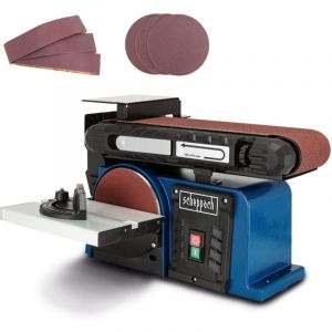 Scheppach - Ponceuse à bande BTS900 - Meuleuse - Ponceuse à bande et à disque - 370 w - 2850 min-1 - Plateau de ponçage Ø150 mm - 3 bandes et 3