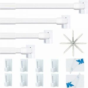 4 Pi&egrave;ce Barres De Vitrage Extensible Tringle Rideau Sans Percage R&eacute;glable Tringle A Rideau Pour Fenetre Pvc Pour Rideaux En Maille Et De Crochets