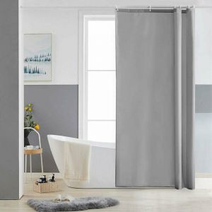 Rideau de Douche Lavable Tissu Imperméable Gris Rideau de Baignoire Anti Moisissure Textile en Polyester avec 8 Crochets 120x200cm