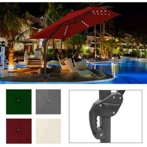 Swanew Parasol Déporté Inclinable 3x3M, Parasol de Jardin Extérieur Pliable, Base Croisée Rotatifà 360° Protection UV50+, LED,Rouge