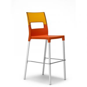 Lot de 4 tabourets DIVA en technopolym&egrave;re transparent et alu, H65 cm Couleur: Orange