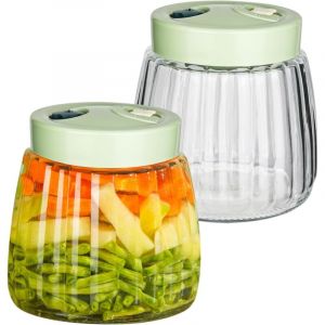 Lot de 2 bocaux de fermentation de 1 l avec couvercle &agrave; visser, r&eacute;cipient Kimchi avec 2 ouvertures d'a&eacute;ration pour confiture, conserve, conserve,