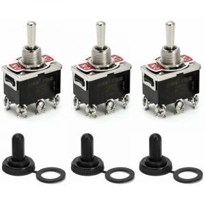 Interrupteur &agrave; bascule, AC380V 15A / AC250V 10A, interrupteur marche/arr&ecirc;t/marche 3 positions 6 broches avec capuchon &eacute;tanche noir, 3 pi&egrave;ces