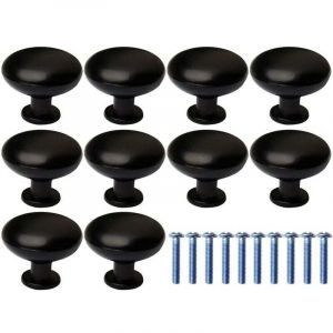 Dpzo - Boutons de Porte, 10Pcs Tiroir de Porte Poign&eacute;e Bouton Poign&eacute;e de Meuble, Rond Noir Boutons Poign&eacute;e pour Placards de Cuisine(avec 10 vis de