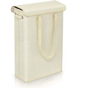 (Beige) 45 Litre Slimline Foldable Laundry Hamper with Lid - Extra Large Capacity Laundry Hamper - 39x19x60cm - Narrow Laundry Hampers