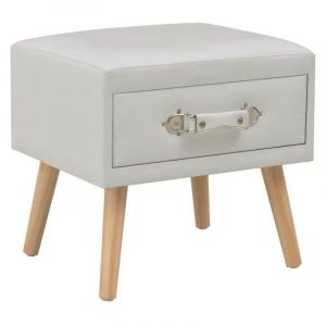 Table de chevet simili cuir blanc et pieds pin massif Twilly