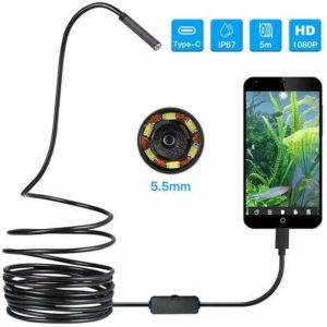 Endoscope 5,5 mm Micro USB et cam&eacute;ra serpent d'inspection de type C Endoscope USB 3 en 1 mince &eacute;tanche pour OTG Android, PC, ordinateur portable