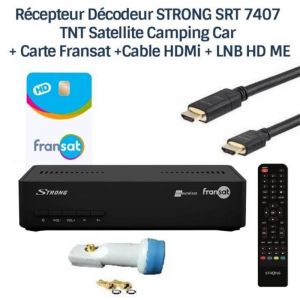 R&eacute;cepteur STRONG SRT 7407 - D&eacute;codeur TNT Satellite Camping Car + Carte Fransat +Cable HDMi + LNB HD ME