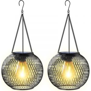 Lanterne Solaire Exterieur Jardin, Lampe Solaire Exterieur 2 Lumi&egrave;re Solaire Exterieur Jardin Suspendues en M&eacute;tal IP65 Lanterne Solaire Deco Jardin