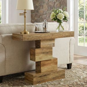 Table console 108 x 30 x 80 cm - Table de couloir avec pied design distinctif - en bois - pour salon, couloir - couleur ch&ecirc;ne