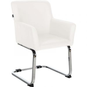 Chaise de salle &agrave; manger fauteuil sans roulettes design moderne en similicuir blanc et cadre en acier inoxydable 100008406