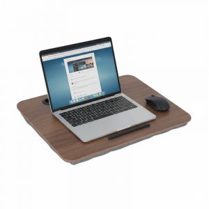 Coussin pour ordinateur Relaxdays avec support pour t&eacute;l&eacute;phone, 42 x 32 cm, plateau au lit et sur le canap&eacute;, marron/gris