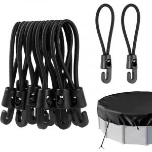 12 Pi&egrave;ces Petit Tendeurs Elastique avec Crochets, Mini Tendeur de Fixation 10 cm Corde Elastique en Gomme, Sandow avec Crochet, Attache Bache Piscine