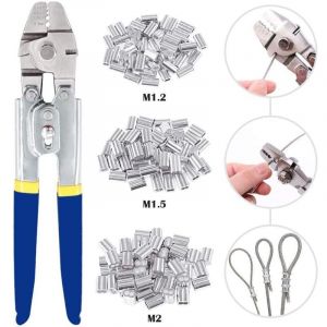 Outil de sertissage de câbles métalliques pour cable métallique jusqu'à 2,2 mm avec 150 manchons de sertissage double barillet en aluminium de 3