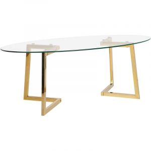 Table Basse Ovale avec Plateau en Verre et Cadre en Métal Doré au Style Moderne et Glamour Beliani Doré