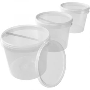 3x Seau avec couvercle 5l Transparent Seau rond en plastique alimentaire, étanche à l'air et stable