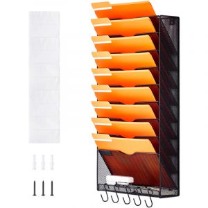 Mophorn &Eacute;tag&egrave;re murale pour dossiers, support mural en maille monobloc avec 10 compartiments, dossier de rangement mural pour magazines, courrier,