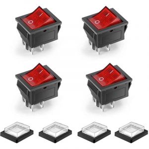 4 Pcs 4 Pins 2 Positions on/Off étanche LED éclairée Interrupteur à Bascule Interrupteur Bascule Mini Bateau DPST AC 250V 16A 125V 20A, Rouge
